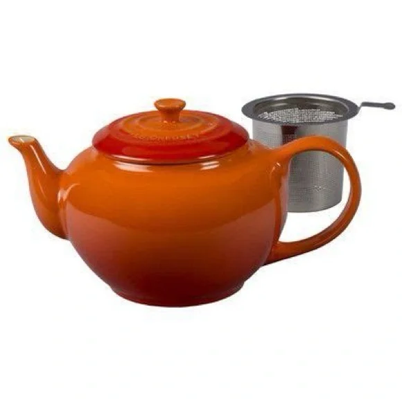 Le Creuset stoneware orange-red flame teapot with stainless steel strainer - Picture 2 of 16